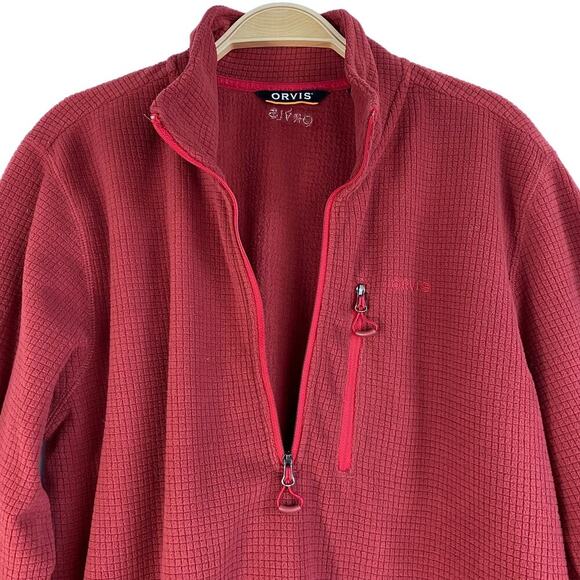 Orvis Waffle Knit 1/4 Zip Thermal Fleece Sweatshirt Men M Rust Orange Mock Neck - Picture 3 of 9